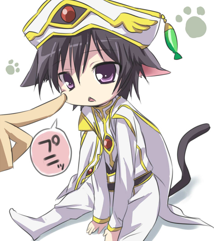 lelouch vi britannia, code geass, 00s, animal ears, black hair, cat ears, cat tail, chibi, male focus, solo, tail
