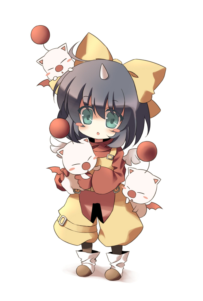anju (meipurusanchi), anju (pixiv), eiko carol, moogle, final fantasy, final fantasy ix, bad id, bad pixiv id, 00s, 1girl, black hair, bow, child, female focus, green eyes, hair ribbon, horns, ribbon, single horn, solo, wings, yellow bow