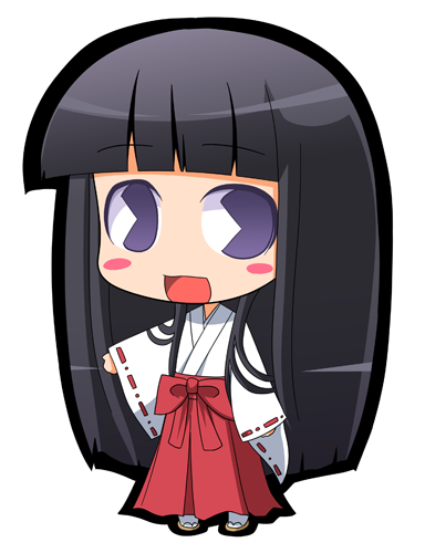 suntail, himegami aisa, toaru majutsu no index, toaru majutsu no index: old testament, lowres, 00s, black hair, chibi, japanese clothes, long hair, miko, pac-man eyes, solo