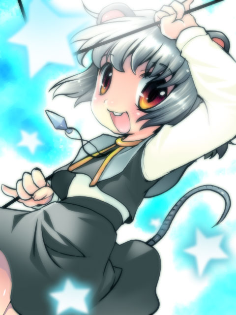 silhouette sakura, nazrin, touhou, 1girl, animal ears, female focus, grey hair, solo, standing, tail