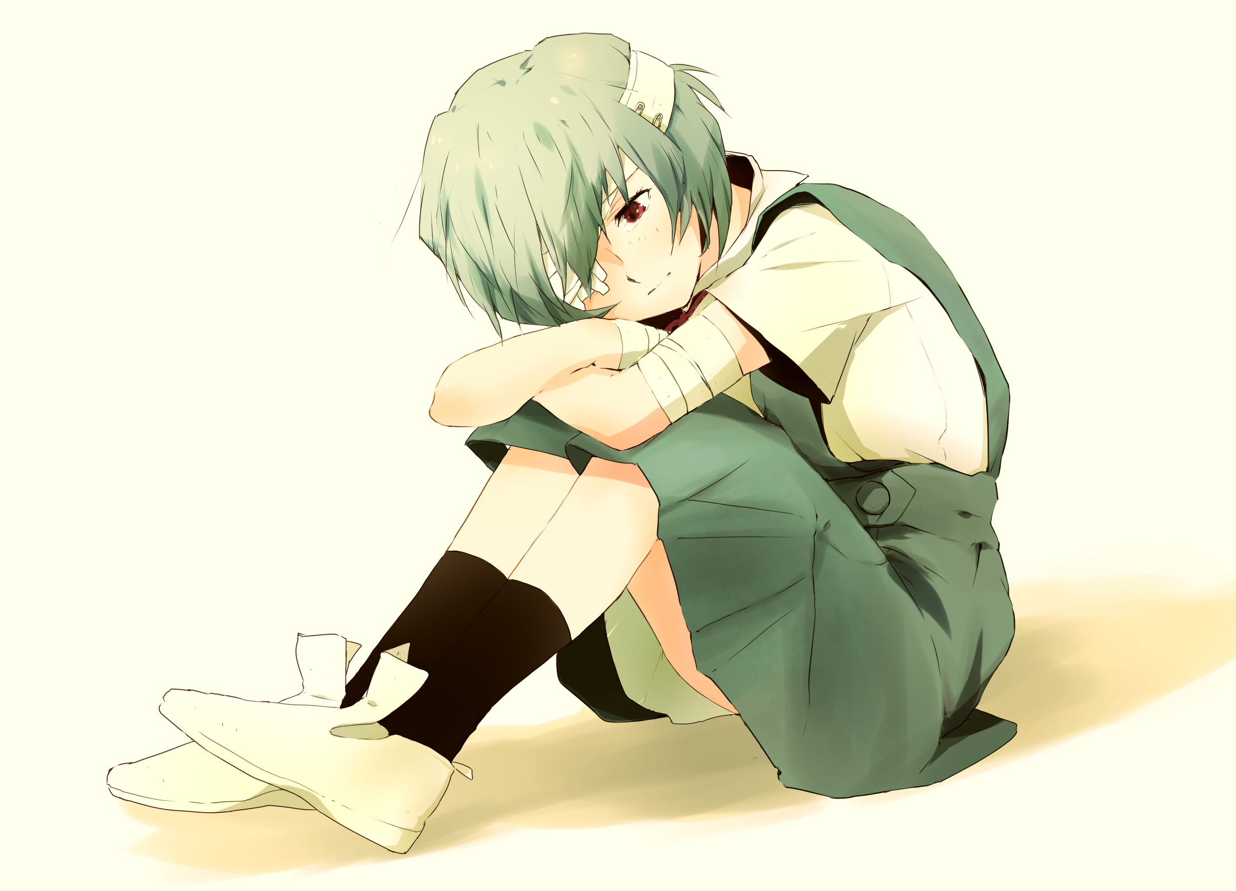 mugime, ochappa, ayanami rei, neon genesis evangelion, bad id, bad pixiv id, highres, 1girl, bandages, blue hair, female focus, red eyes, school uniform, short hair, solo, tears