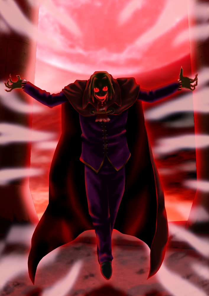 kohuseigetsu, night of wallachia, melty blood, tsukihime, type-moon, 00s, 1boy, blonde hair, cape, male focus, red eyes, smile, solo