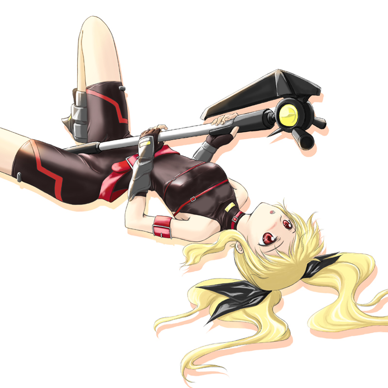 chiaki lsd, bardiche (assault form) (nanoha), bardiche (nanoha), fate testarossa, fate testarossa (sonic form), lyrical nanoha, mahou shoujo lyrical nanoha, mahou shoujo lyrical nanoha a's, bad id, bad pixiv id, 00s, 1girl, :o, ankle boots, arm strap, armor, axe, bare shoulders, belt, belt bra, belt skirt, black gloves, blonde hair, blush, bodysuit, boots, breasts, buckle, clothed masturbation, collar, crotch rub, dutch angle, elbow gloves, female focus, female masturbation, fingerless gloves, from above, gauntlets, gloves, greaves, hair ribbon, hair spread out, holding, holding weapon, knee up, latex, long hair, looking up, lying, magical girl, masturbation, moaning, on back, open mouth, polearm, red eyes, ribbon, shadow, sidelocks, small breasts, solo, spread legs, turtleneck, unitard, weapon