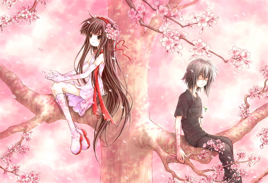 allen (artist), jyoka, joka (houshin engi), taikoubou, houshin engi, bad id, bad pixiv id, 1990s (style), 1boy, 1girl, aged down, black hair, boots, dress, elbow gloves, flower, gloves, hair flower, hair ornament, knee boots