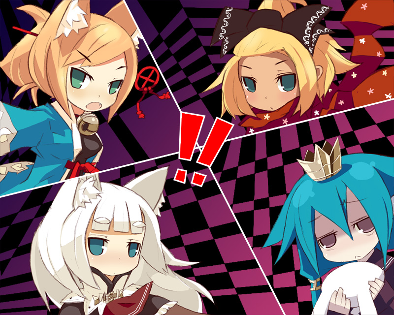 ccru, hatch (7th dragon), ikurakun (7th dragon), mage (7th dragon), momomeno (7th dragon), namuna (7th dragon), princess (7th dragon), rogue (7th dragon), samurai (7th dragon), 7th dragon, 7th dragon (series), atlus, persona, persona 4, bad id, bad pixiv id, 4girls, all-out attack, cut-in, forehead, high ponytail, multiple girls, parody, ponytail