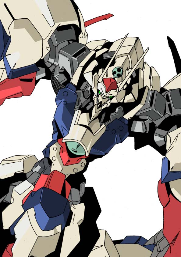 niidan, linebarrel, kurogane no linebarrel, bad id, bad pixiv id, 00s, armor, helmet, machinery, mecha, no humans, robot, weapon
