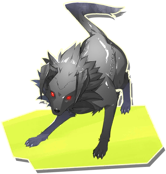 tiger (monster farm), monster farm, monster farm online, official art, black fur, horns, red eyes, terror dog (monster farm), wolf