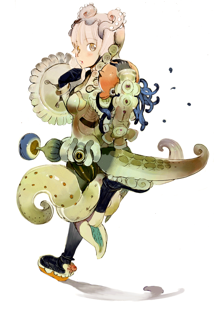 okama, original, 1girl, female focus, living clothes, monster girl, scylla, solo, tentacles