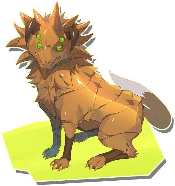 tiger (monster farm), monster farm, monster farm online, official art, brown fur, green eyes, horns, looking at viewer, multiple eyes, wolf