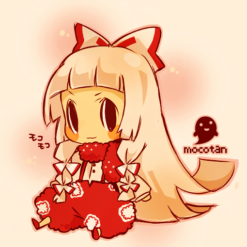 keien, methyl key, fujiwara no mokou, touhou, bad id, bad pixiv id, 1girl, bow, chibi, female focus, hair bow, hair ribbon, long hair, multiple hair bows, ribbon, solo