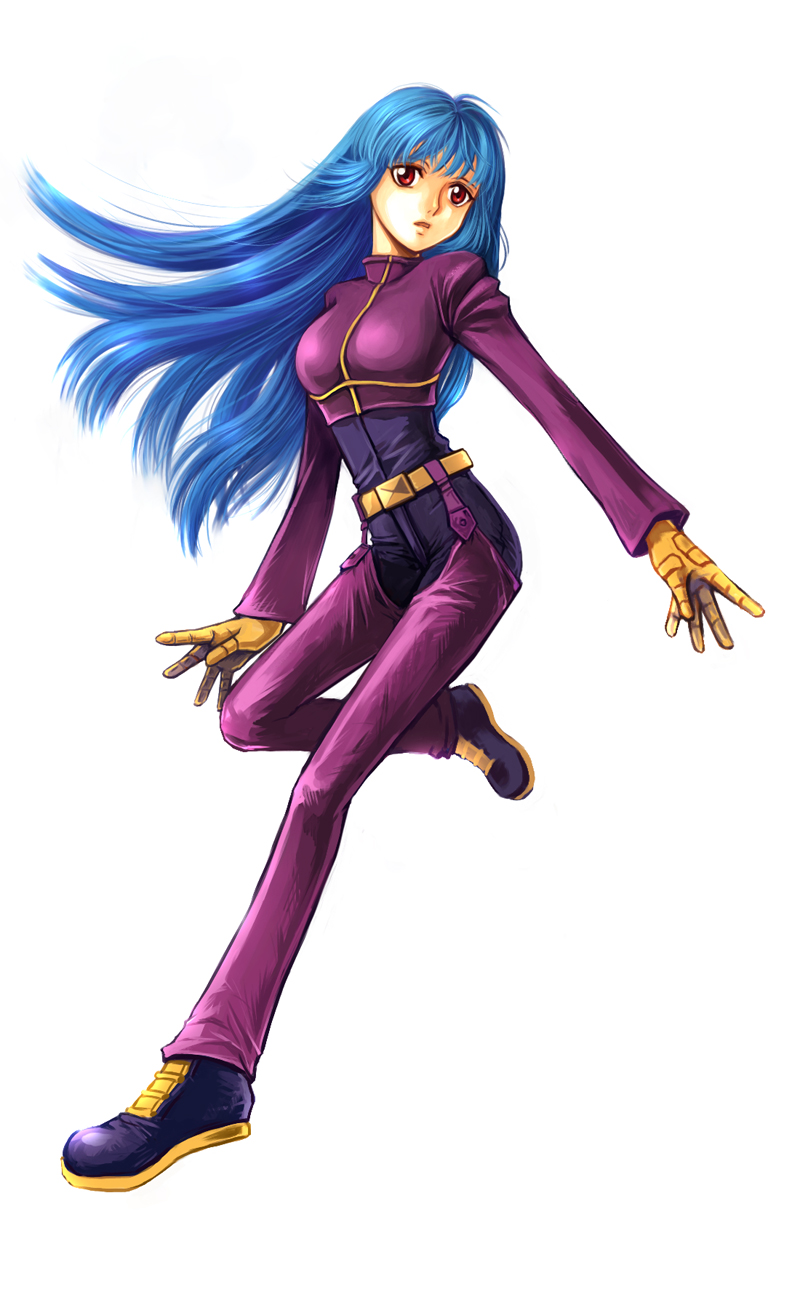 karinda, twenty, kula diamond, snk, the king of fighters, bad id, bad pixiv id, highres, 1girl, belt, blue hair, female focus, gloves, long hair, red eyes, solo