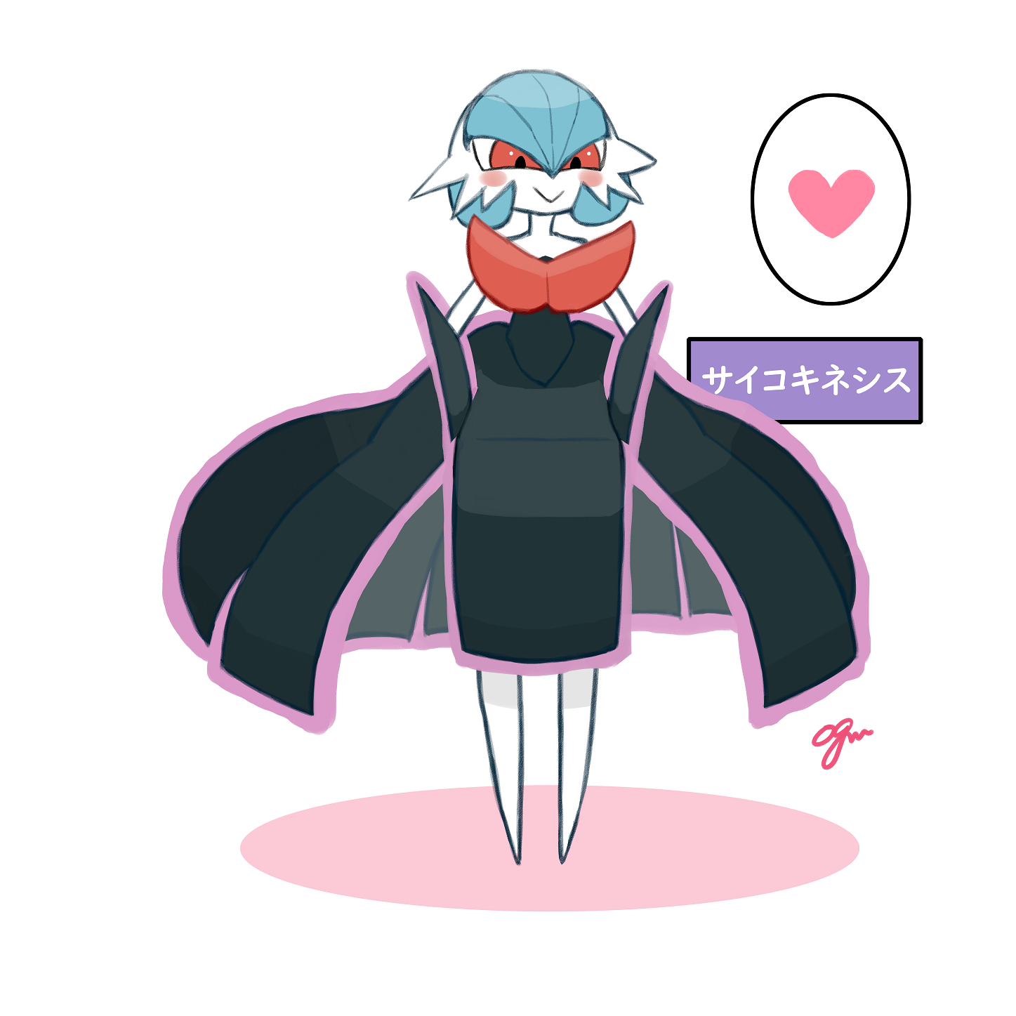 ogm53, gardevoir, mega gardevoir, nintendo, pokemon, highres, large variant set, translated, variant set, 1girl, :>, alternate color, artist name, black dress, black gloves, blue hair, blush, blush stickers, bob cut, closed mouth, clothes lift, colored skin, dress, dress lift, elbow gloves, female focus, full body, gen 3 pokemon, gloves, hair between eyes, happy, heart, japanese text, lifting own clothes, long dress, looking afar, mega pokemon, no feet, outline, pink outline, pokemon (creature), red eyes, shiny pokemon, short hair, signature, simple background, smile, solo, speech bubble, spoken heart, standing, strapless, strapless dress, telekinesis, white background, white skin
