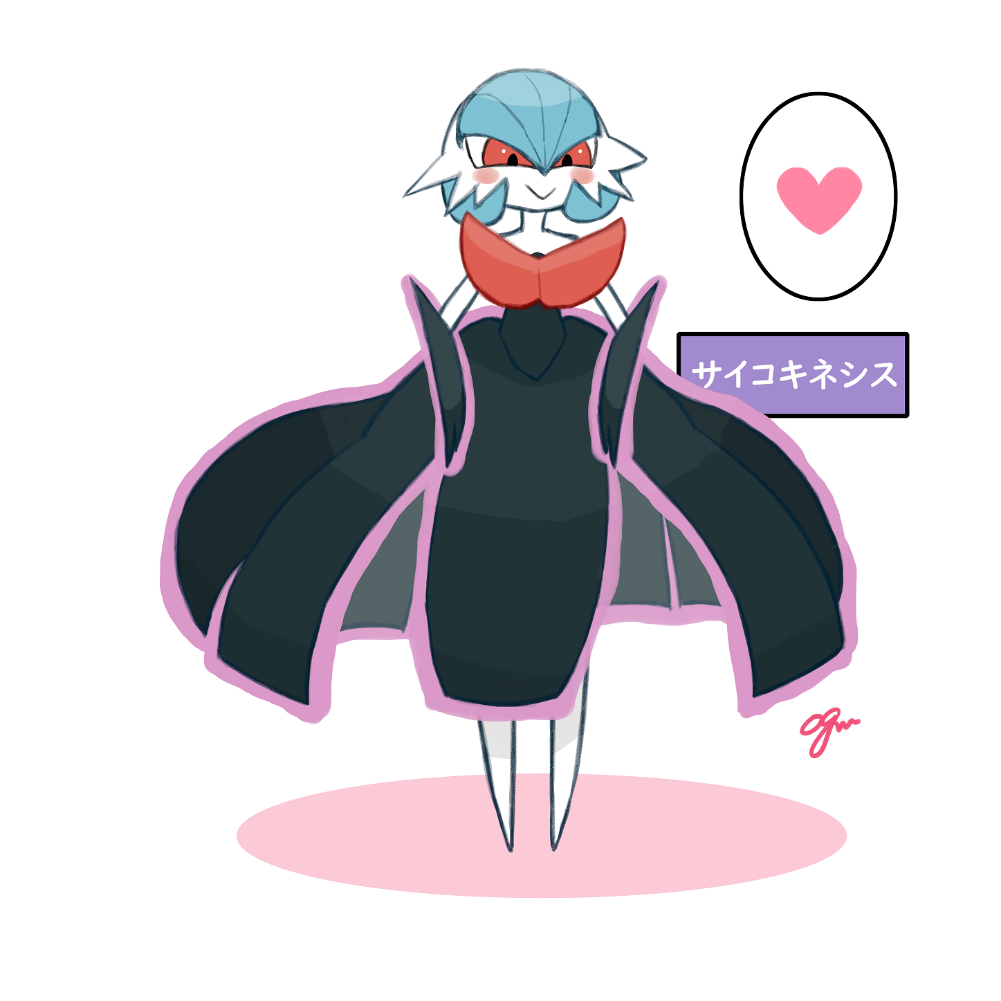 ogm53, gardevoir, mega gardevoir, nintendo, pokemon, highres, large variant set, translated, variant set, 1girl, :>, alternate color, artist name, black dress, black gloves, blue hair, blush, blush stickers, bob cut, closed mouth, clothes lift, colored skin, dress, dress lift, elbow gloves, female focus, full body, gen 3 pokemon, gloves, hair between eyes, happy, heart, japanese text, long dress, looking afar, mega pokemon, no feet, outline, pink outline, pokemon (creature), red eyes, shiny pokemon, short hair, signature, simple background, smile, solo, speech bubble, spoken heart, standing, strapless, strapless dress, telekinesis, white background, white skin