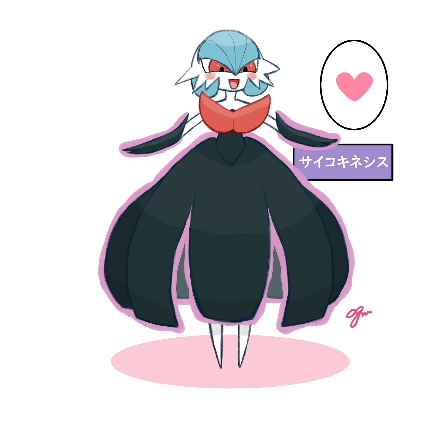 ogm53, gardevoir, mega gardevoir, nintendo, pokemon, highres, large variant set, translated, variant set, 1girl, alternate color, artist name, black dress, black gloves, blue hair, blush, blush stickers, bob cut, clothes lift, colored skin, dress, dress lift, elbow gloves, female focus, full body, gen 3 pokemon, gloves, hair between eyes, happy, heart, japanese text, long dress, looking afar, mega pokemon, no feet, open mouth, outline, pink outline, pokemon (creature), red eyes, shiny pokemon, short hair, signature, simple background, smile, solo, speech bubble, spoken heart, standing, strapless, strapless dress, telekinesis, white background, white skin