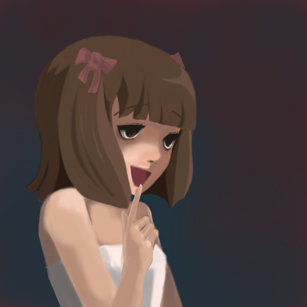 dk, amami haruka, idolmaster, idolmaster (classic), idolmaster 1, bad id, bad pixiv id, 00s, 1girl, bare shoulders, brown hair, female focus, gradient background, green eyes, short hair, smile, solo