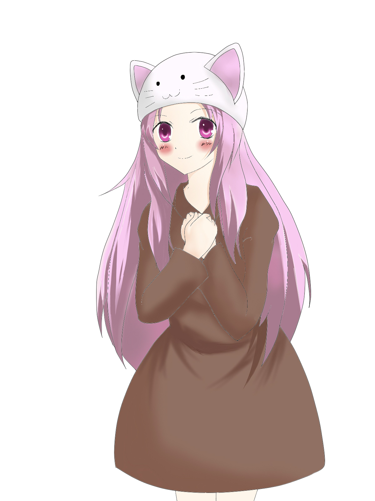 kounosuke, kounosuke (embellir), megurine luka, megurine luka (toeto), toeto (vocaloid), vocaloid, bad id, bad pixiv id, highres, 1girl, animal hat, cat hat, female focus, hat, pink hair, smile, solo