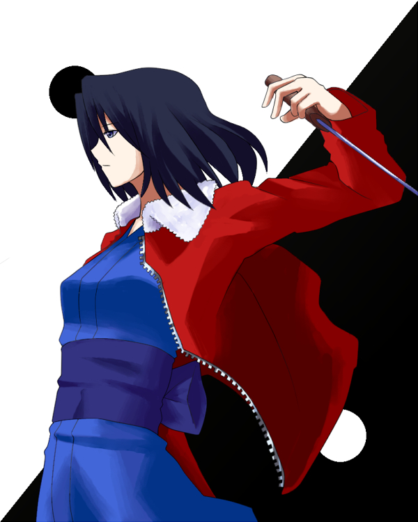 kauto, ryougi shiki, kara no kyoukai, bad id, bad pixiv id, 1girl, female focus, jacket, japanese clothes, kimono, knife, red jacket, reverse grip, solo