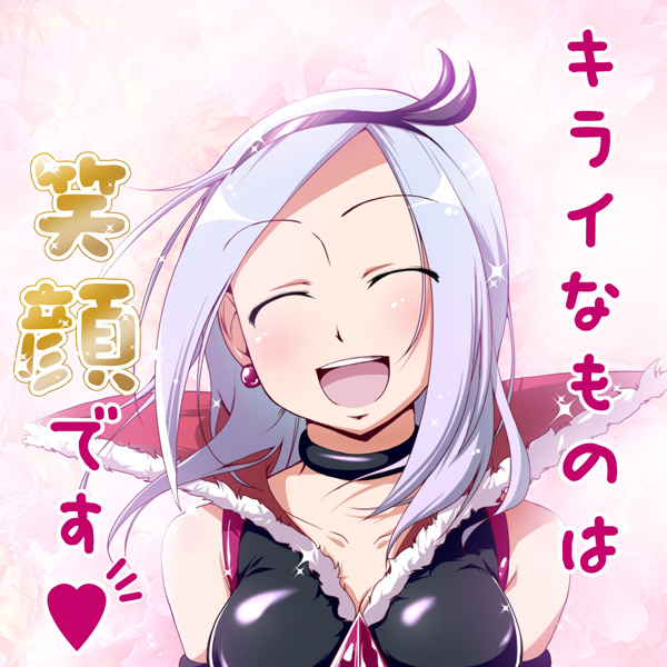 natsumi akira, eas (fresh precure!), higashi setsuna, fresh precure!, precure, black neckwear, silver hair, translated, 00s, 1girl, choker, closed eyes, earrings, female focus, hairband, jewelry, short hair, smile, solo