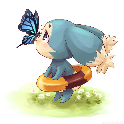 nsinona, mieu (tales), tales of (series), tales of the abyss, lowres, 00s, blue eyes, bug, butterfly, creature, insect, no humans, smile