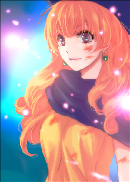harumi chihiro, alena (dq4), chunsoft, dragon quest, dragon quest iv, enix, blood, cape, earrings, hat, jewelry, red eyes, red hair, smile, solo