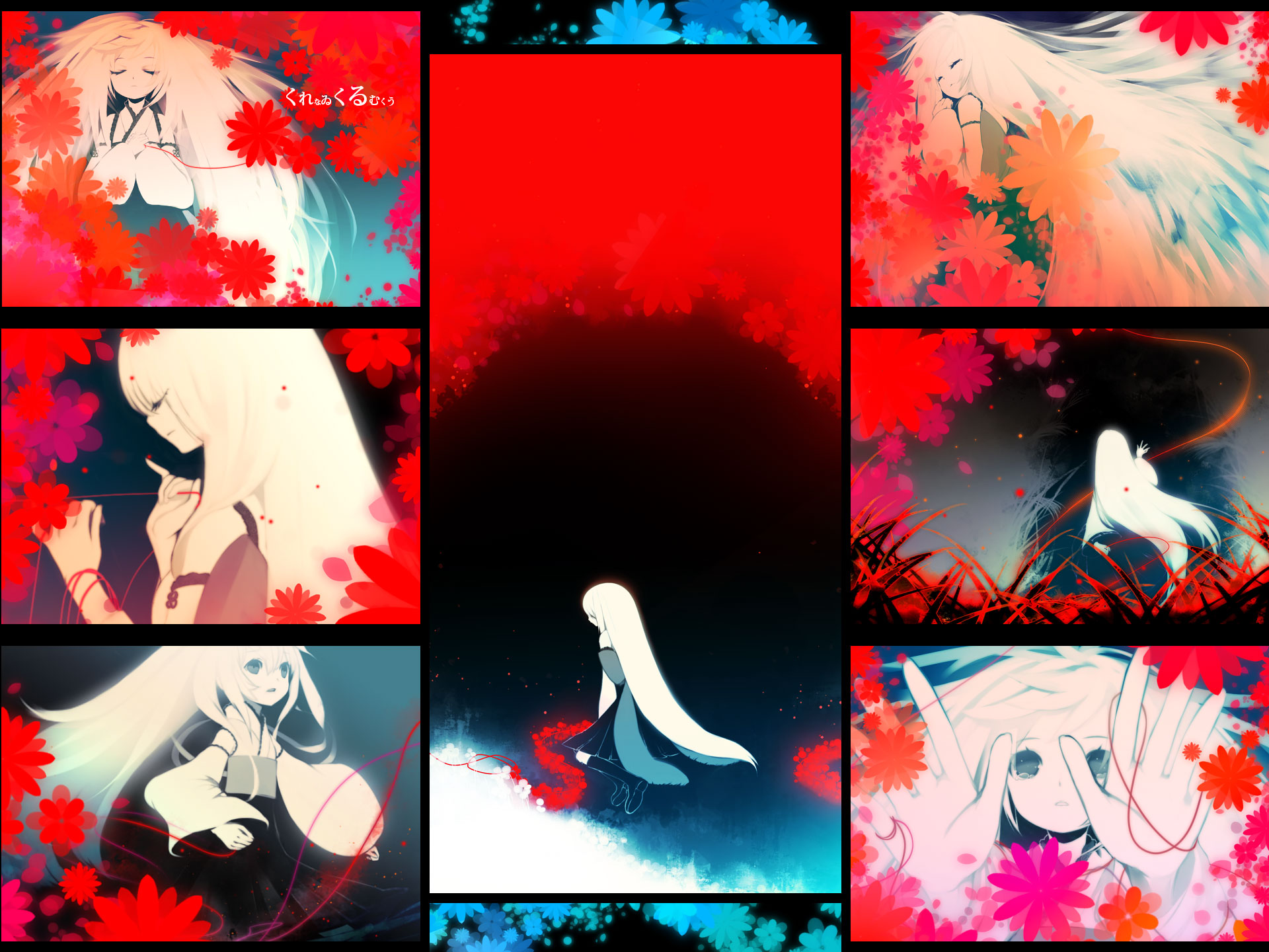puti devil, hatsune miku, kurenai kurumu kuu (vocaloid), vocaloid, highres, 1girl, closed eyes, japanese clothes, kimono, long hair, praying, string, string of fate