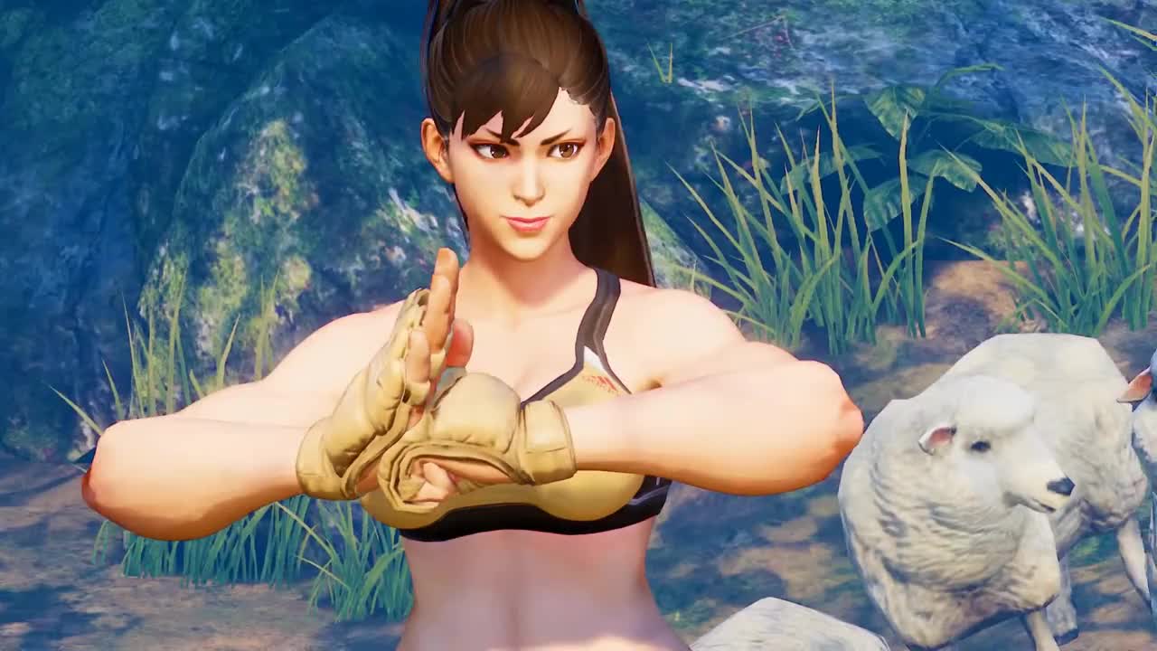 chun-li, capcom, street fighter, street fighter v, animated, audible speech, english audio, sound, tagme, video, 1girl, 3d, alternate costume, alternate hairstyle, ass, bare hips, bare legs, breasts, brown eyes, brown hair, curvy, female focus, fingerless gloves, game screenshot, gloves, large breasts, matching hair/eyes, navel, outdoors, panties, ponytail, shoes, sneakers, solo, sports bikini, sports bra, sportswear, subtitled, thick thighs, thighs, underwear, video game screencap, wide hips, yellow gloves, yellow panties