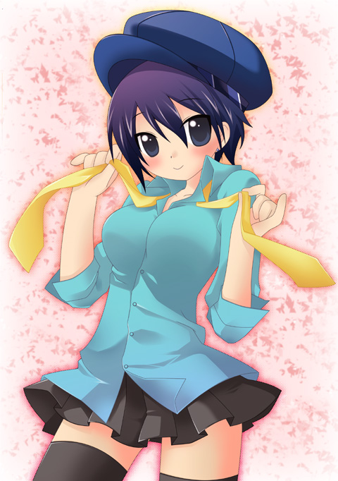 mepian2008, shirogane naoto, atlus, persona, persona 4, hat, necktie, newsboy cap, shirt, short hair, solo, thighhighs, zettai ryouiki