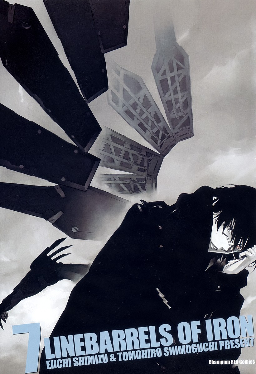 shimizu eiichi, shimoguchi tomohiro, moritsugu reiji, vardant, kurogane no linebarrel, highres, scan, 00s, 1boy, black hair, glasses, male focus, snow, solo