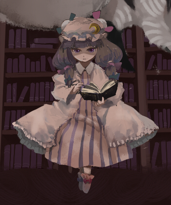 yuki (popopo), patchouli knowledge, touhou, lowres, 1girl, female focus, indoors, solo