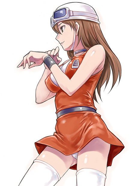 maruto!, riimu stream, tp bon, 1girl, female focus, goggles, goggles on head, simple background, solo, thighhighs, zettai ryouiki