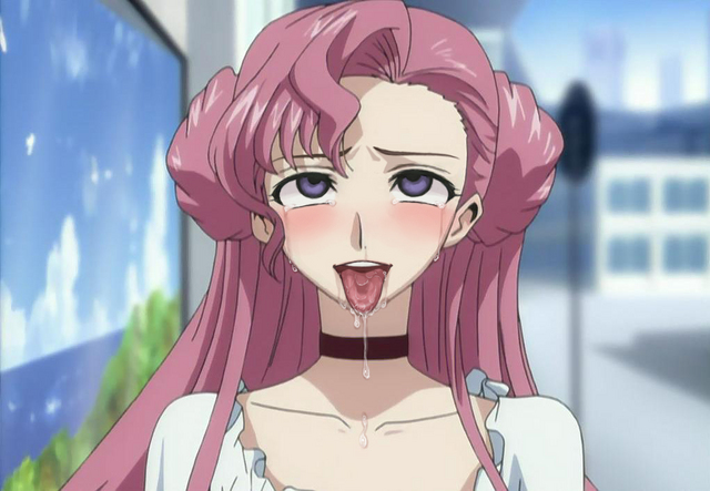 warainaku, euphemia li britannia, code geass, 00s, ahegao, long hair, pink hair, purple eyes, tongue
