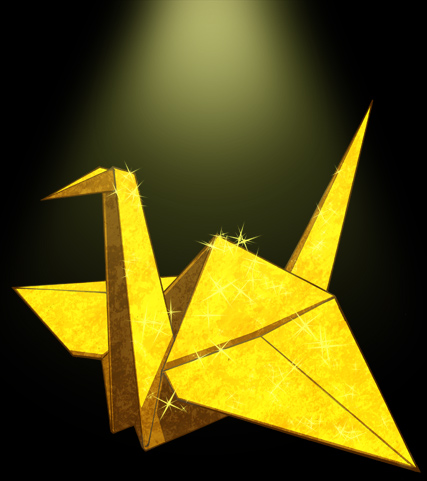 kongai, lowres, crane, no humans, origami, paper crane, sparkle, yellow theme