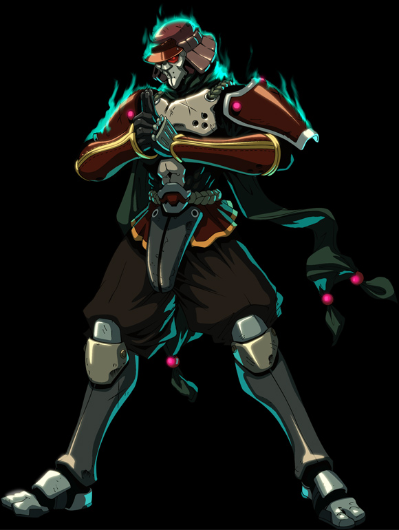 amaya, kongai, 1boy, armor, belt, dark, full body, gradient background, helmet, male focus, martial arts, mask, ninja, red eyes, sandals, solo