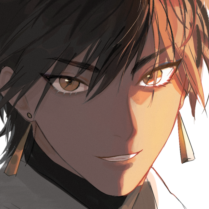 kotomine (a1569), ozymandias (fate), fate/grand order, fate (series), commentary request, 1boy, brown eyes, brown hair, earrings, eyelashes, hair between eyes, jewelry, looking at viewer, male focus, parted lips, portrait, sidelighting, simple background, solo, tan, white background