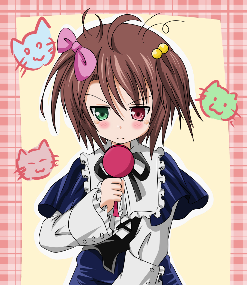 takumi (rozen garten), souseiseki, rozen maiden, 00s, 1girl, blush, brown hair, cat, female focus, heterochromia, solo