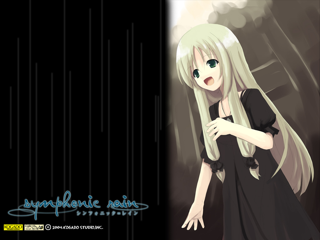 shiro (octet), falsita fawcett, shiro, symphonic rain, dress, green eyes, long hair, solo, white hair