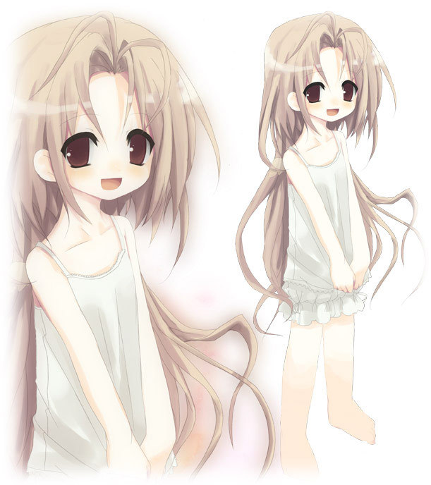 shiro (octet), phorni, phorni (symphonic rain), symphonic rain, 1girl, blonde hair, dress, flat chest, happy, lingerie, long hair, smile, underwear, very long hair