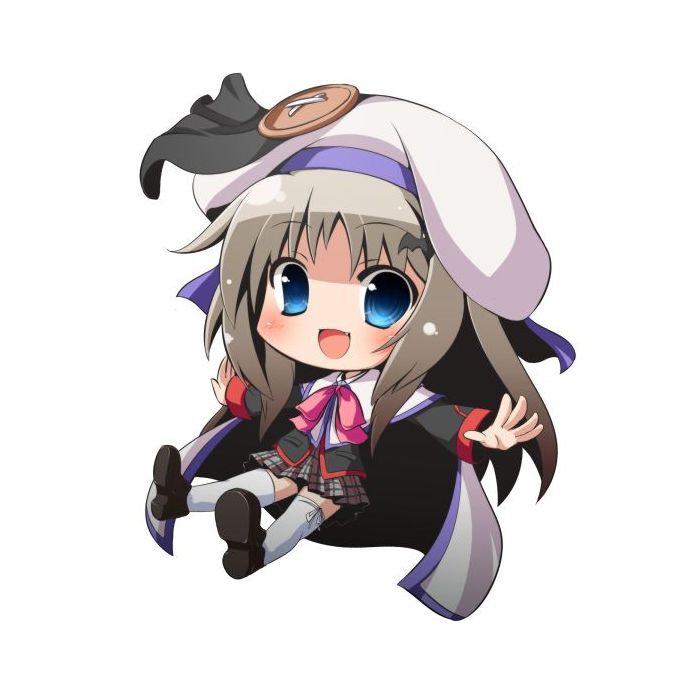 rokushou kokuu, noumi kudryavka, little busters!, silver hair, bad id, bad pixiv id, 1girl, aqua eyes, blue eyes, bow, buttons, cape, chibi, female focus, hat, long hair, pink bow, ribbon, solo, thighhighs