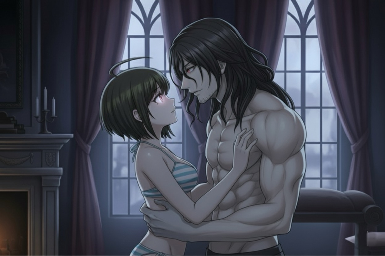 naegi komaru, towa haiji, danganronpa (series), danganronpa another episode: ultra despair girls, ai-generated, hypnosis, manipulation, mind control, underwear, vampire
