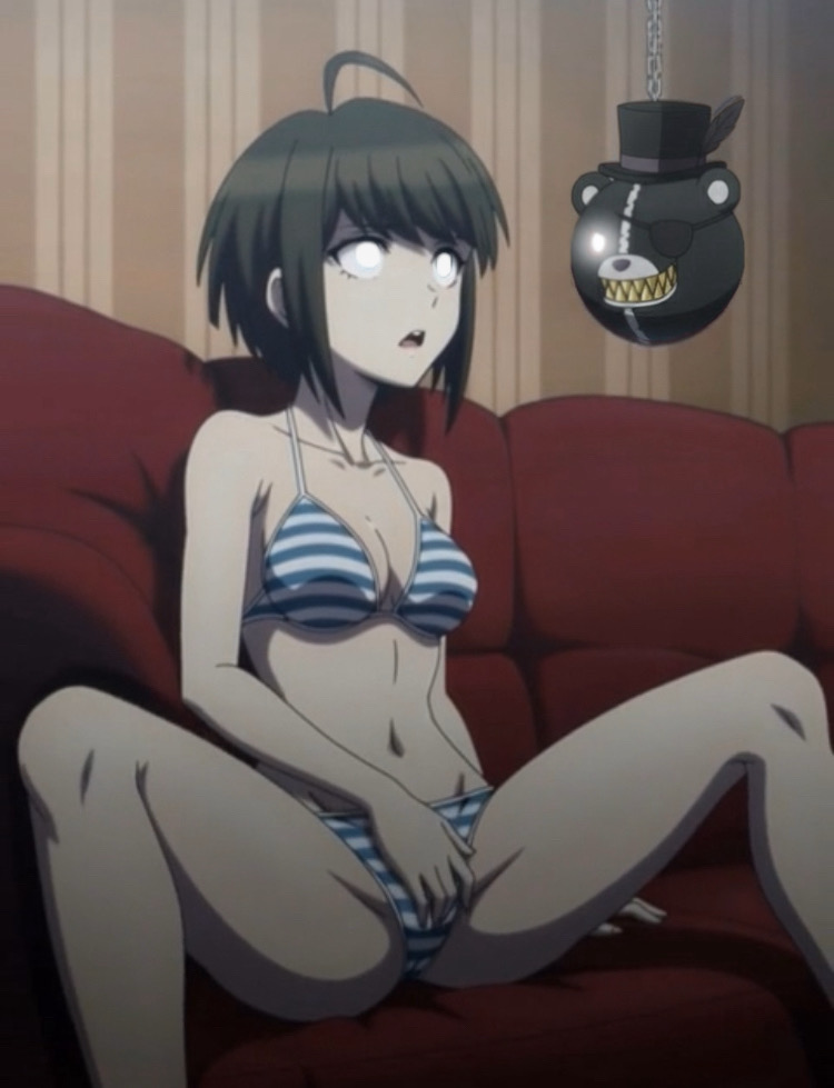 kurokuma (danganronpa), naegi komaru, danganronpa (series), danganronpa another episode: ultra despair girls, ai-generated, female masturbation, hypnosis, masturbation, mind control, sitting
