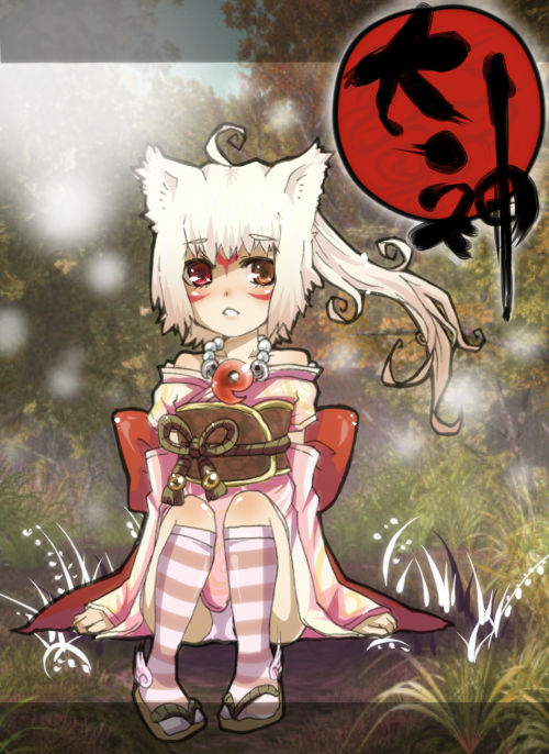 mofuaki, amaterasu (ookami), ookami (game), bad id, bad pixiv id, 1girl, animal ears, female focus, japanese clothes, kimono, panties, personification, solo, underwear, white hair, white panties, wolf ears