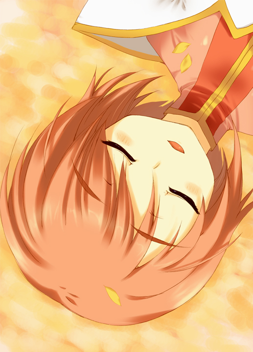 enomoto hina, hinacoco, estellise sidos heurassein, tales of (series), tales of vesperia, bad id, bad pixiv id, 00s, 1girl, blush, female focus, leaf, pink hair, smile, solo