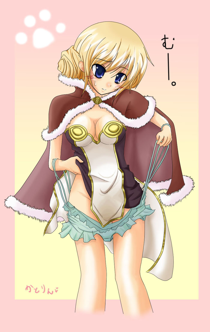 kirisui, suisui (hakkindou), high wizard (ragnarok online), high wizard kathryne, kathryne keyron, ragnarok online, 1girl, blonde hair, blue eyes, breasts, cape, cleavage, female focus, solo