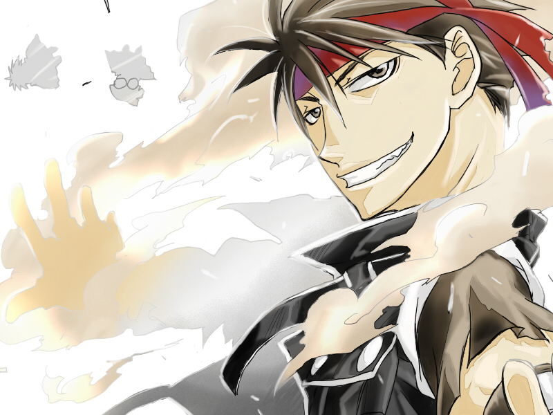 kittaka kaname, dortin, orphen, volkan, majutsushi orphen, bad id, bad pixiv id, 3boys, black hair, headband, male focus, multiple boys