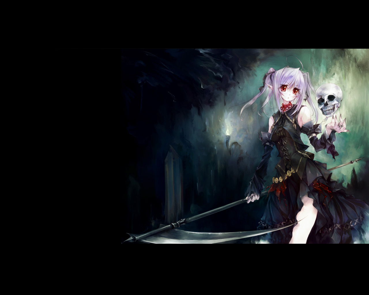 tagme, 1girl, black background, female focus, shinigami, solo