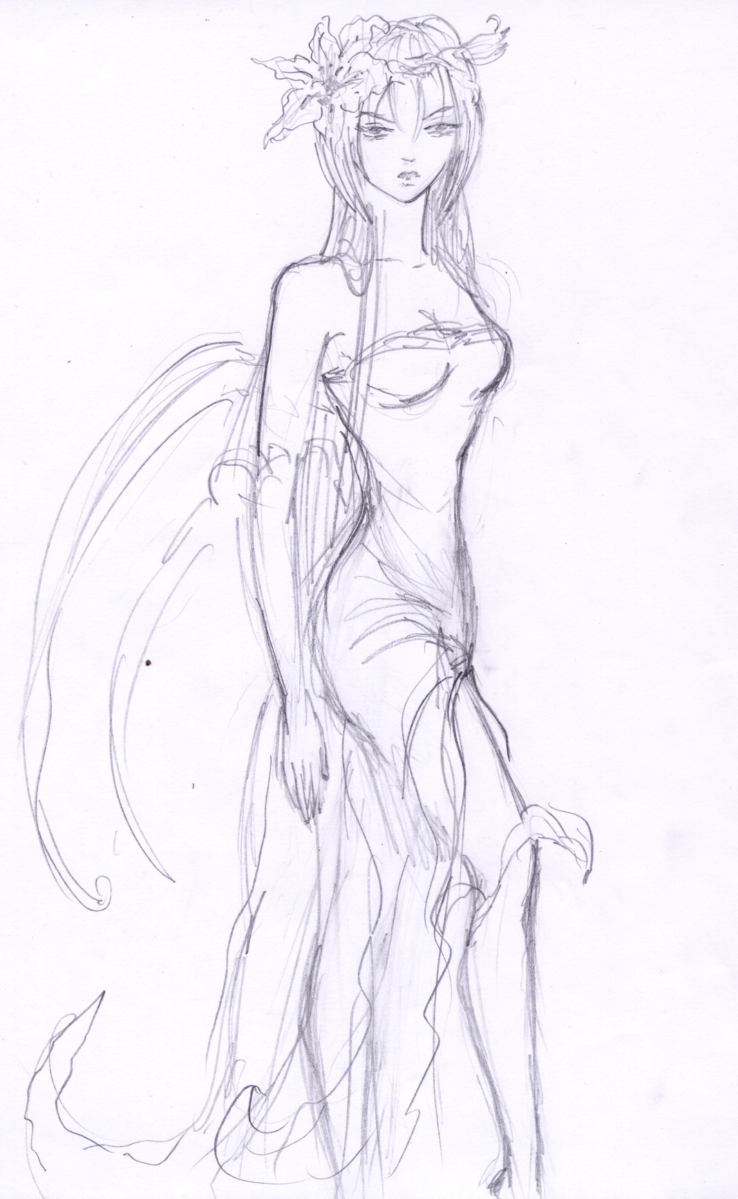 robingi, kurohime, mahou tsukai kurohime, original, highres, self-upload, dress, pencil, solo