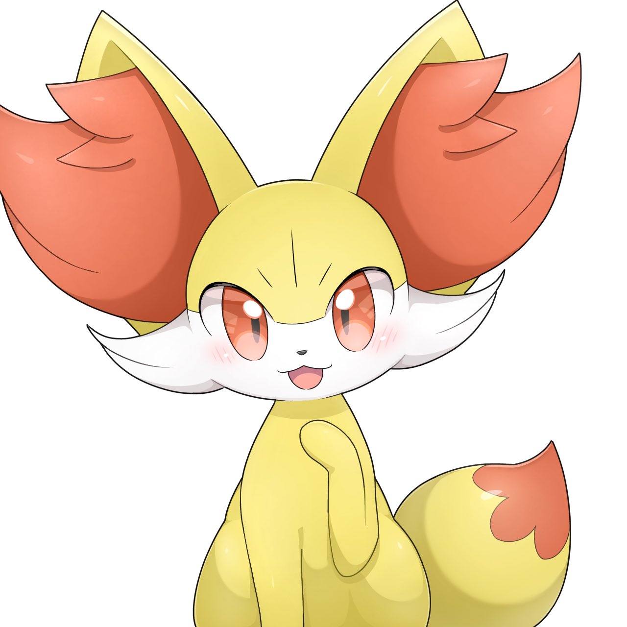 cosmos3572, fennekin, nintendo, pokemon, highres, animal focus, blush, fox, gen 6 pokemon, looking at viewer, no humans, open mouth, pokemon (creature), pokemon focus, red eyes, simple background, smile, tail, white background, yellow fur