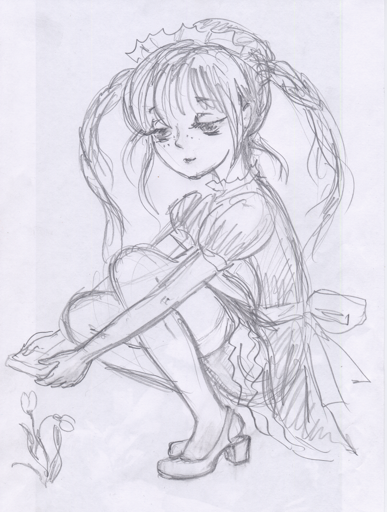 robingi, original, tagme, 1girl, female focus, maid, pencil, solo