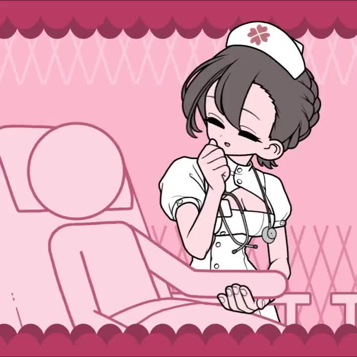 arimoto wataru, original, animated, tagme, video, 1girl, 1other, ?, blush, flustered, hat, laughing, nurse, nurse cap