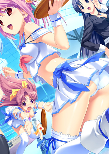 koutaro, aoi matsuri, hinata hanabi, saotome nagi, original, tropical kiss, tablet, white legwear, game cg, lowres, 10s, 3girls, ass, business suit, food, formal clothes, jewelry, looking back, midriff, multiple girls, navel, necklace, open mouth, panties, pantyshot, parfait, ribbon, shoes, skirt, suit, thighhighs, tray, underwear, waitress, white panties, wrist cuffs, zettai ryouiki